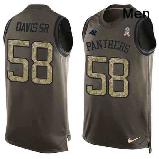 Mens Nike Carolina Panthers 58 Thomas Davis Limited Green Salute to Service Tank Top NFL Jersey